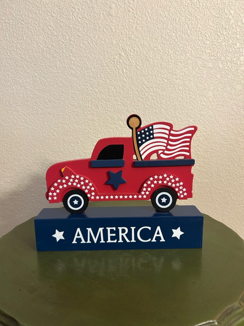 Red Patriotic Truck Holiday Decor with American Flag